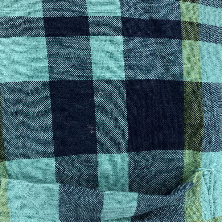 Banana Republic Check Pattern Short Sleeve Cotton x Linen Shirt Men's XL linen green type Vintage Second Hand