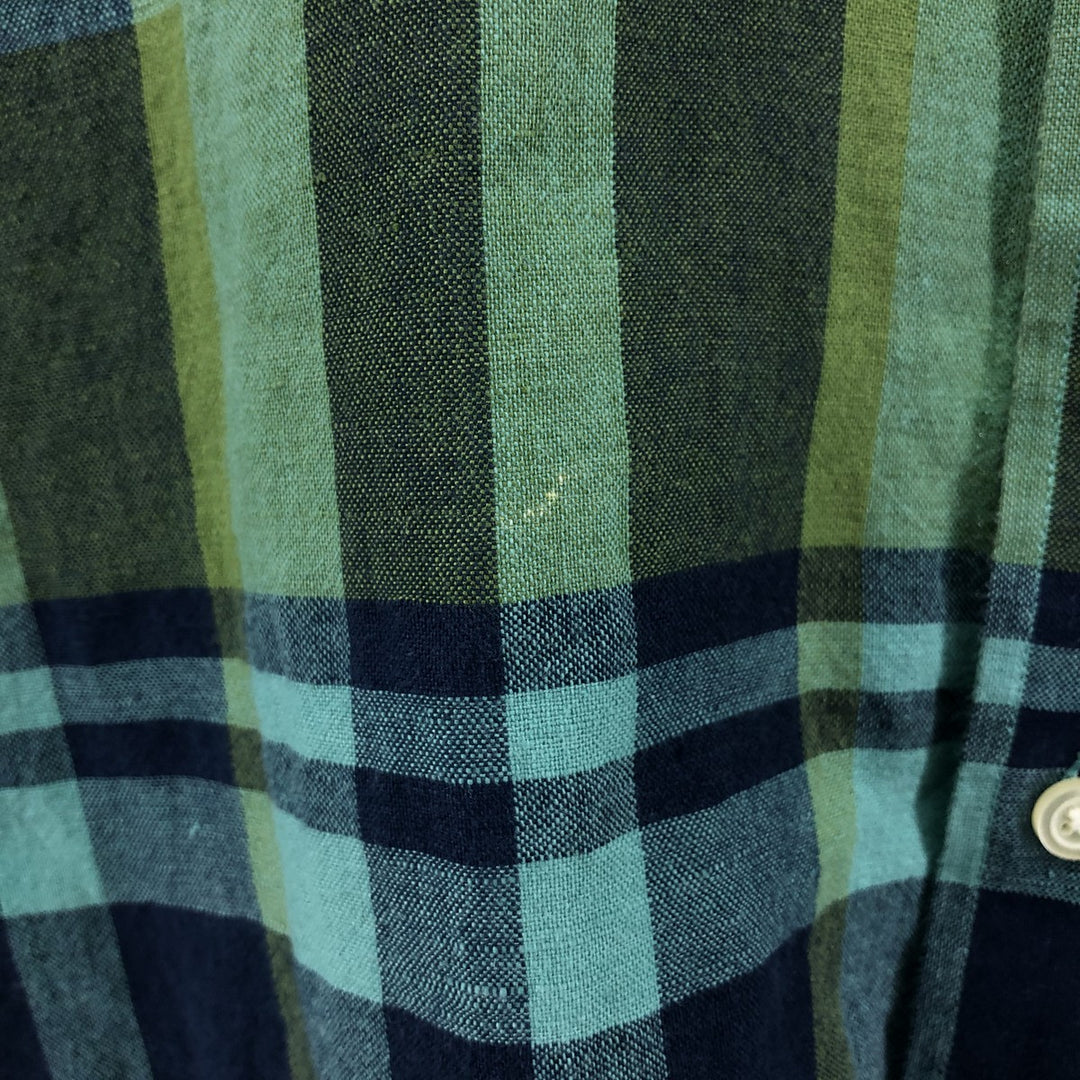 Banana Republic Check Pattern Short Sleeve Cotton x Linen Shirt Men's XL linen green type Vintage Second Hand