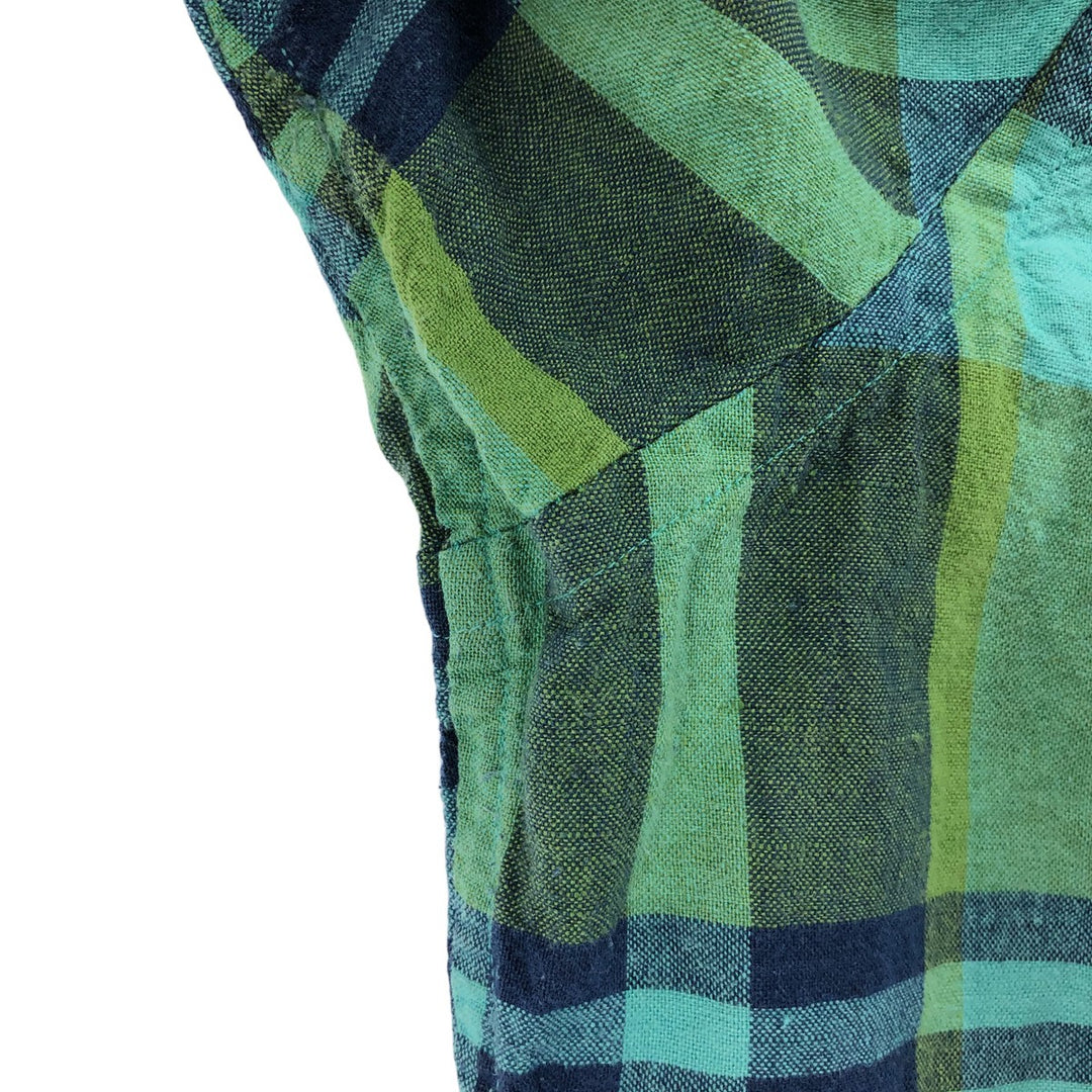 Banana Republic Check Pattern Short Sleeve Cotton x Linen Shirt Men's XL linen green type Vintage Second Hand