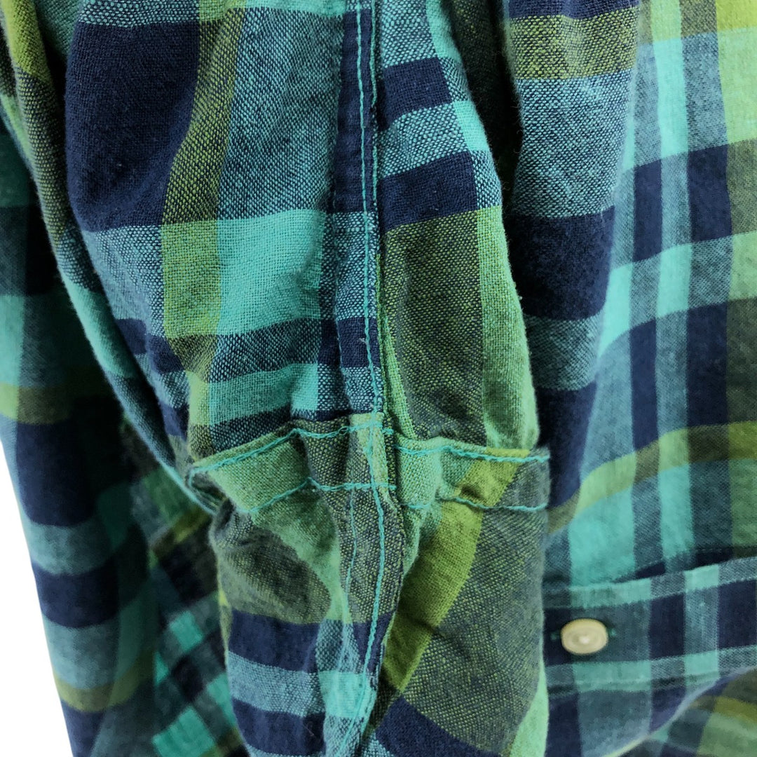 Banana Republic Check Pattern Short Sleeve Cotton x Linen Shirt Men's XL linen green type Vintage Second Hand