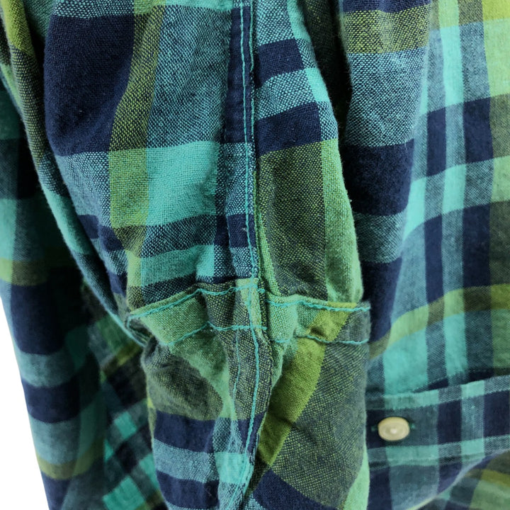 Banana Republic Check Pattern Short Sleeve Cotton x Linen Shirt Men's XL linen green type Vintage Second Hand