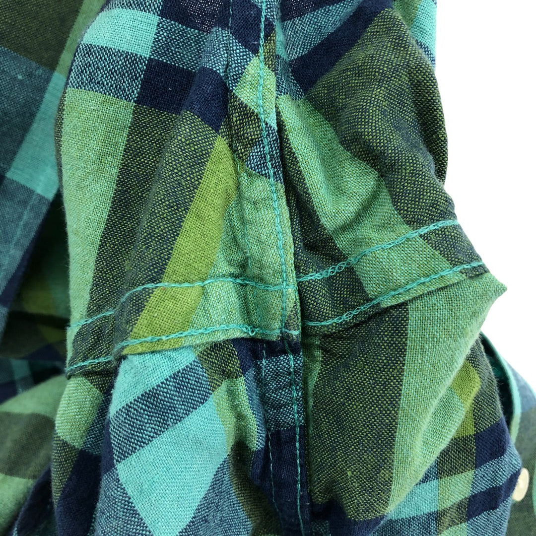 Banana Republic Check Pattern Short Sleeve Cotton x Linen Shirt Men's XL linen green type Vintage Second Hand