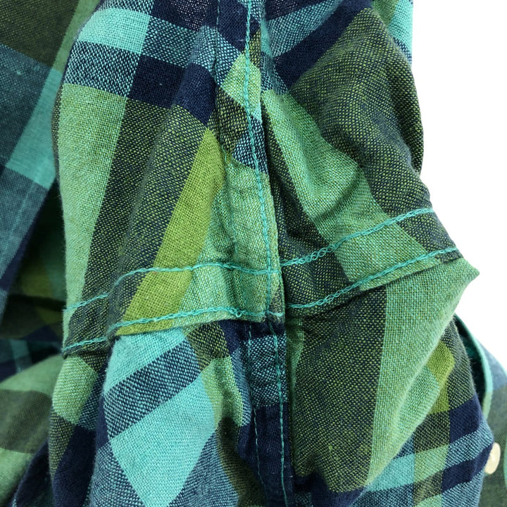 Banana Republic Check Pattern Short Sleeve Cotton x Linen Shirt Men's XL linen green type Vintage Second Hand