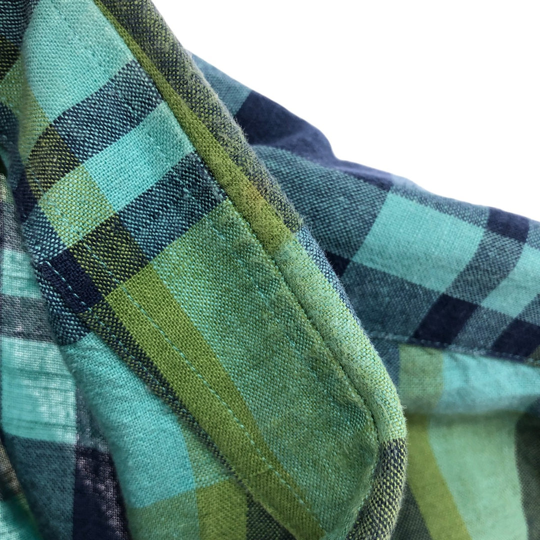 Banana Republic Check Pattern Short Sleeve Cotton x Linen Shirt Men's XL linen green type Vintage Second Hand