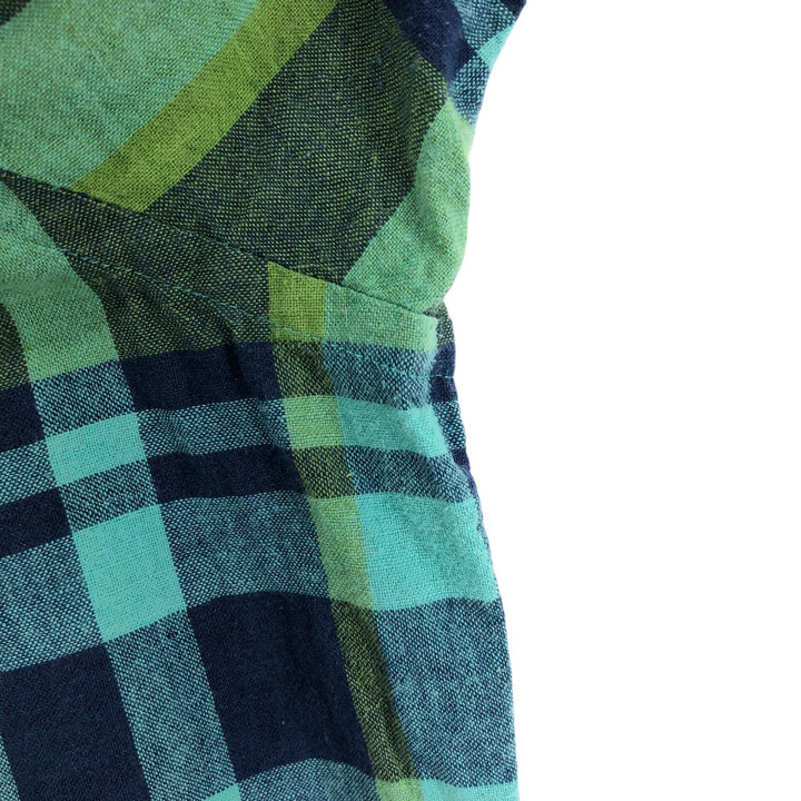 Banana Republic Check Pattern Short Sleeve Cotton x Linen Shirt Men's XL linen green type Vintage Second Hand