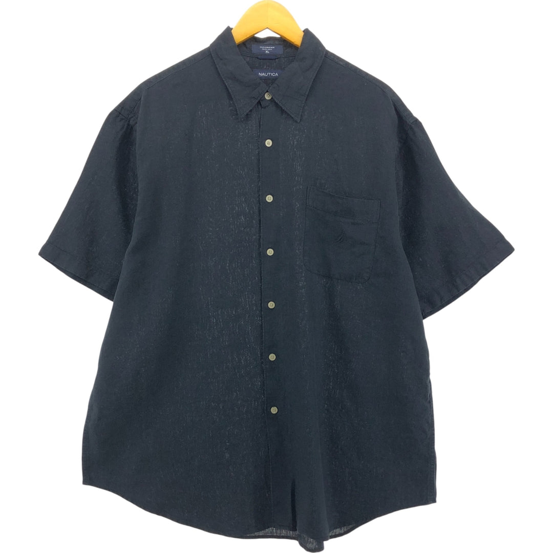 NAUTICA short sleeve linen shirt, men's size XL linen black type Vintage Second Hand