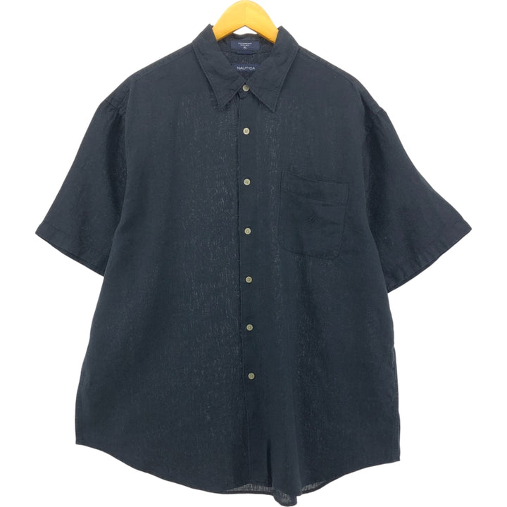 NAUTICA short sleeve linen shirt, men's size XL linen black type Vintage Second Hand