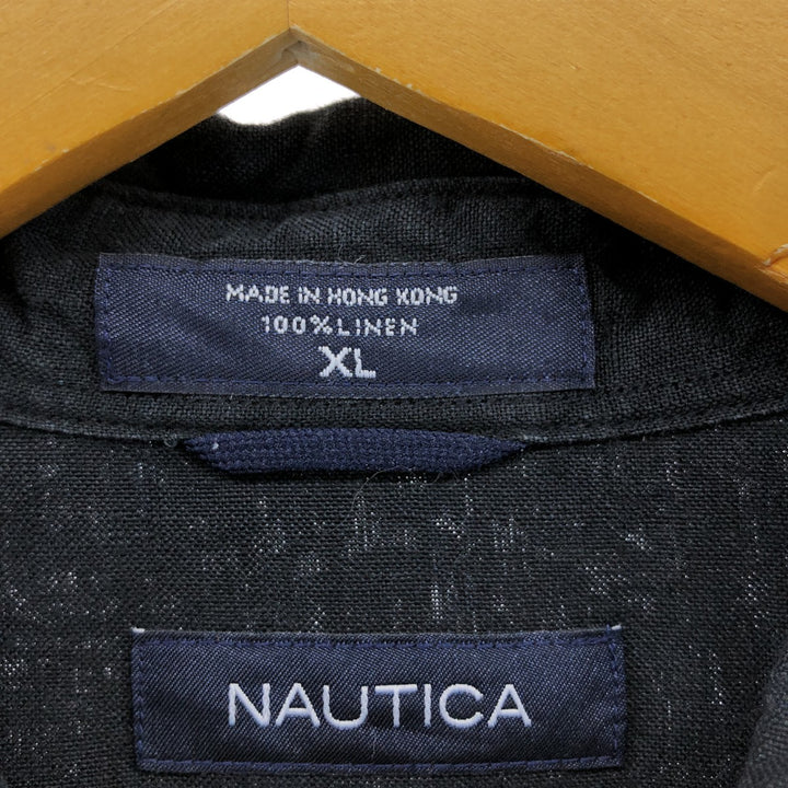 NAUTICA short sleeve linen shirt, men's size XL linen black type Vintage Second Hand