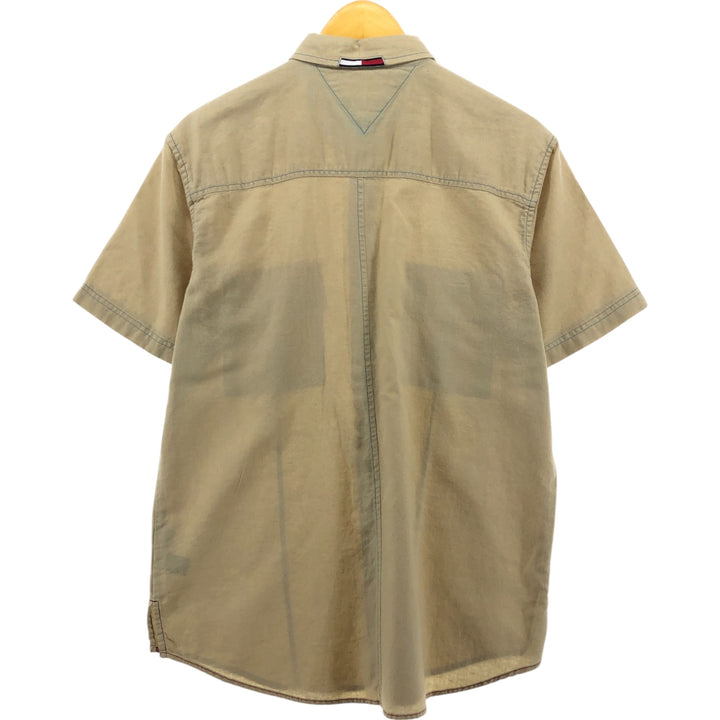 Tommy Hilfiger short sleeve cotton x linen shirt, men's size M cotton Beige type Vintage Second Hand