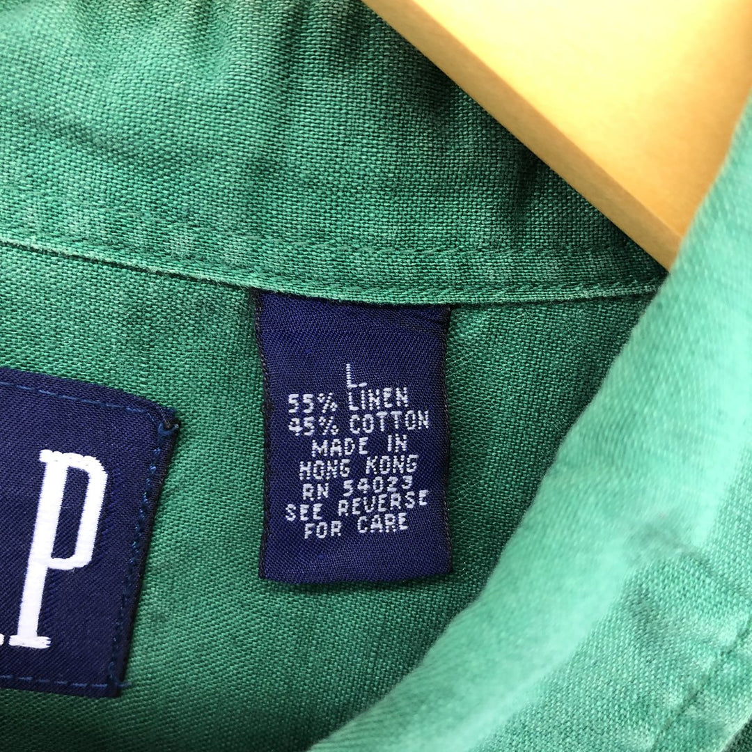 90'S GAP Old Gap Short Sleeve Cotton x Linen Shirt Men's L Size Vintage linen green type Vintage Second Hand