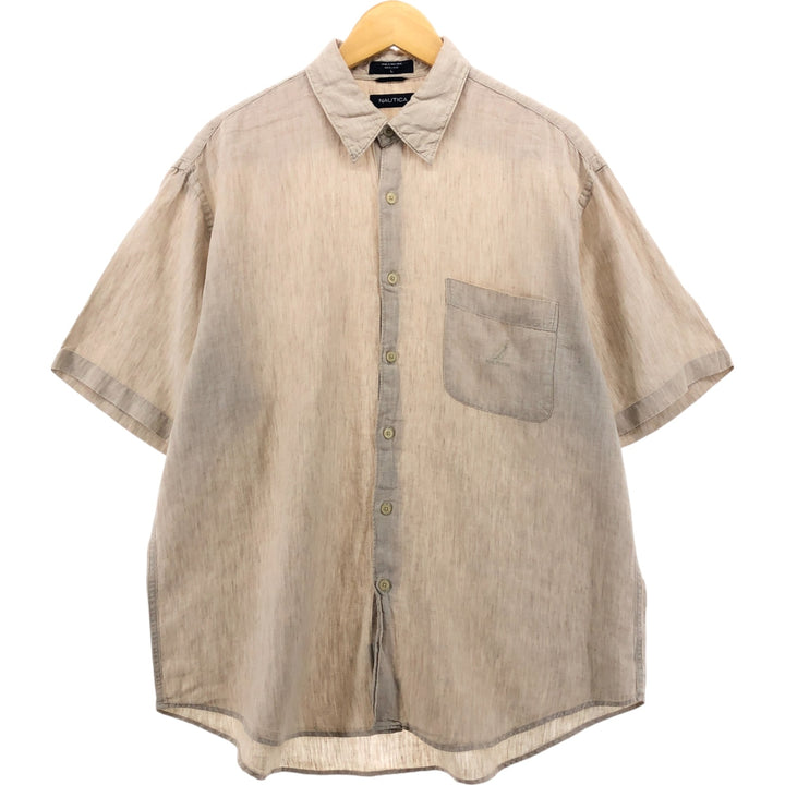 NAUTICA short sleeve linen shirt, men's size L linen Beige type Vintage Second Hand