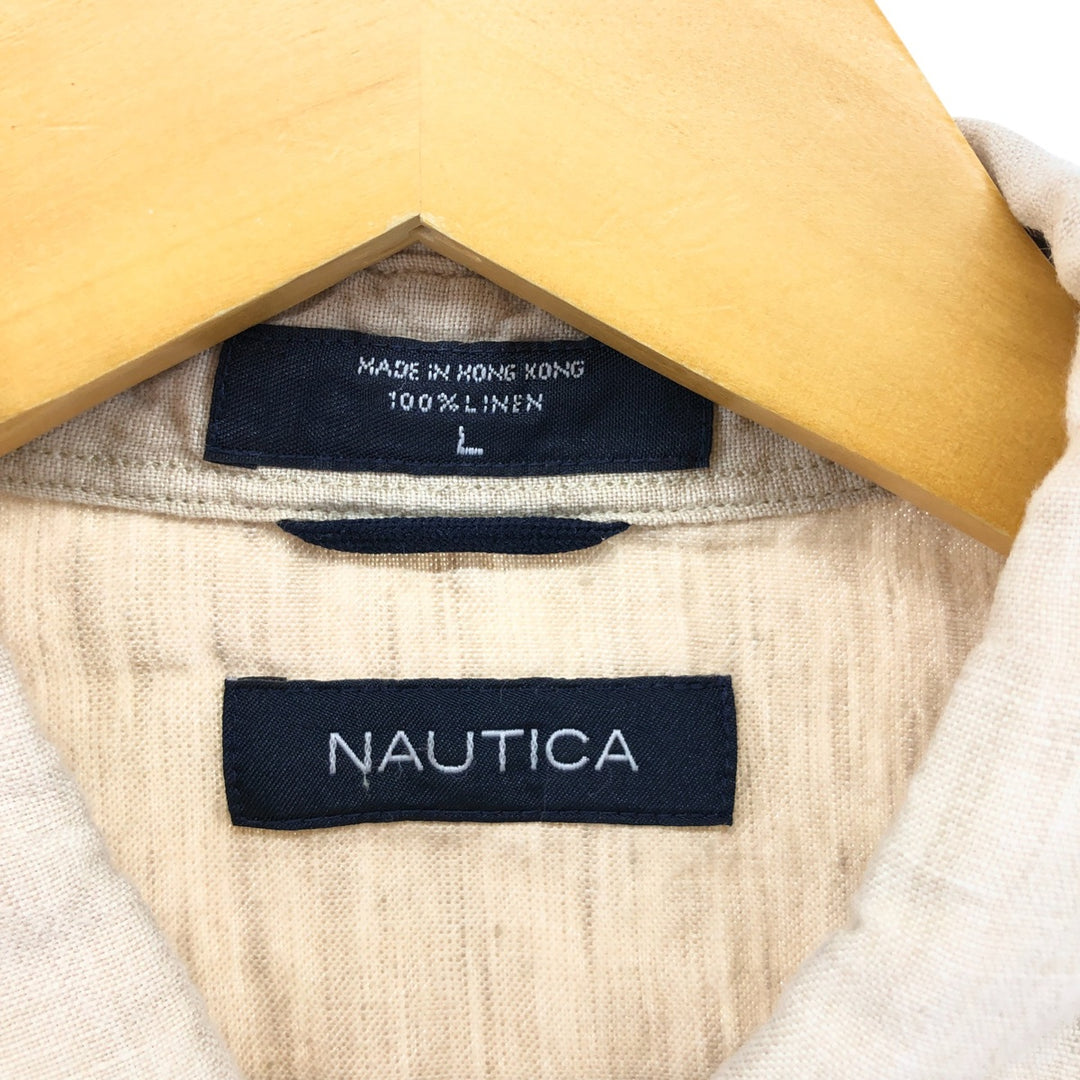 NAUTICA short sleeve linen shirt, men's size L linen Beige type Vintage Second Hand