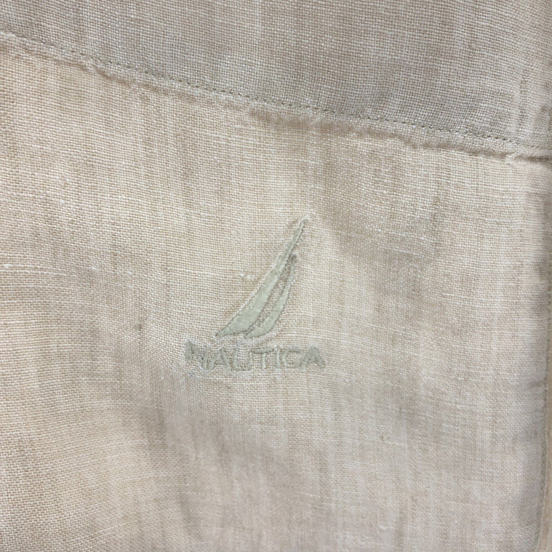 NAUTICA short sleeve linen shirt, men's size L linen Beige type Vintage Second Hand
