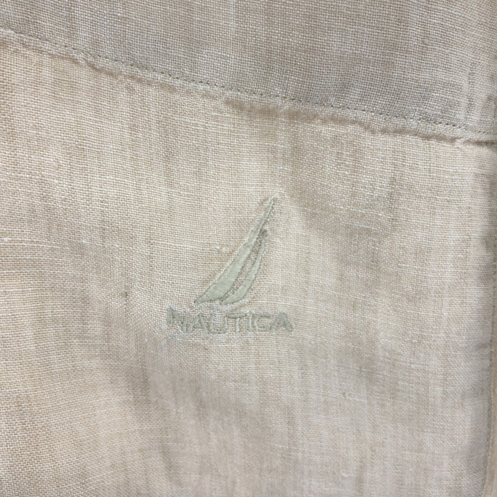 NAUTICA short sleeve linen shirt, men's size L linen Beige type Vintage Second Hand