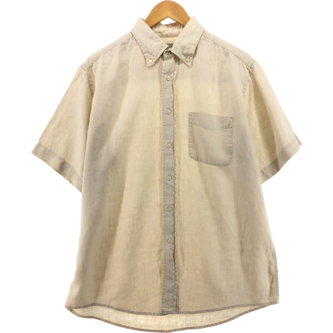 LLBean short sleeve linen button-down shirt, men's size M linen ivory Vintage Second Hand
