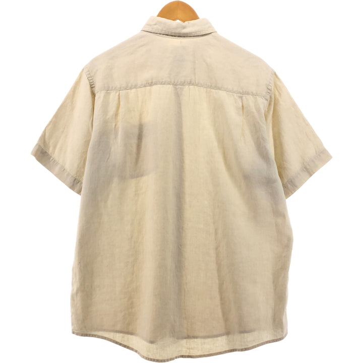 LLBean short sleeve linen button-down shirt, men's size M linen ivory Vintage Second Hand