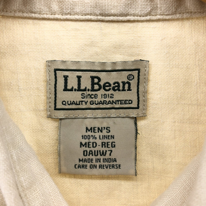 LLBean short sleeve linen button-down shirt, men's size M linen ivory Vintage Second Hand