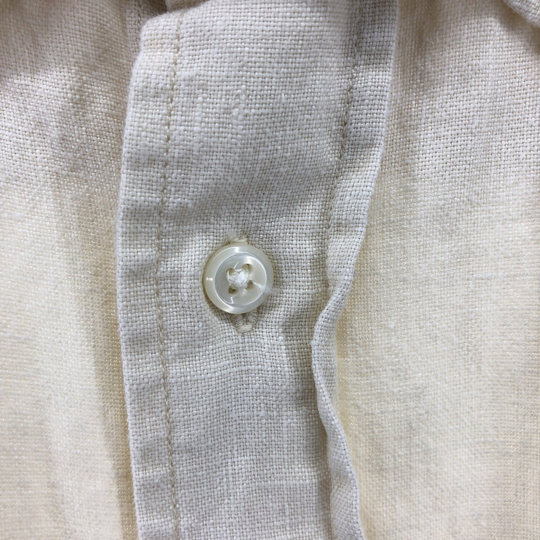 LLBean short sleeve linen button-down shirt, men's size M linen ivory Vintage Second Hand