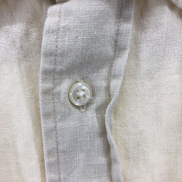 LLBean short sleeve linen button-down shirt, men's size M linen ivory Vintage Second Hand