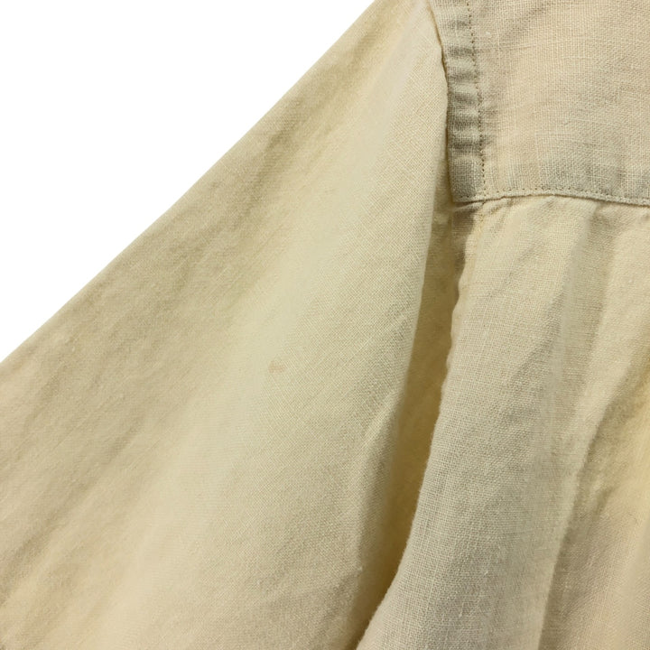 LLBean short sleeve linen button-down shirt, men's size M linen ivory Vintage Second Hand