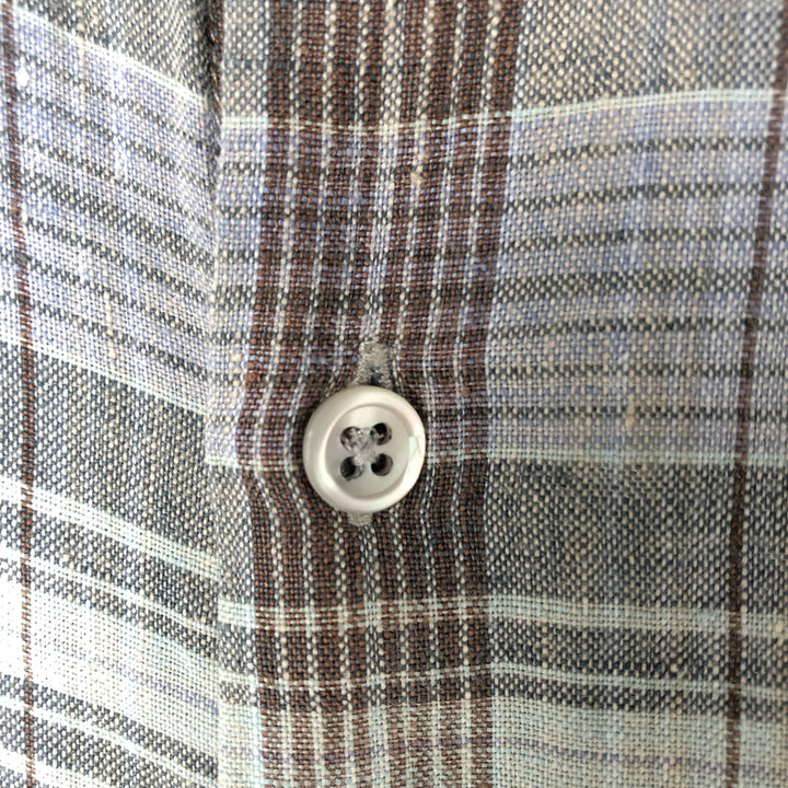J.Crew Check Pattern Short Sleeve Linen Shirt, Men's Size L linen Blue type light blue Vintage Second Hand