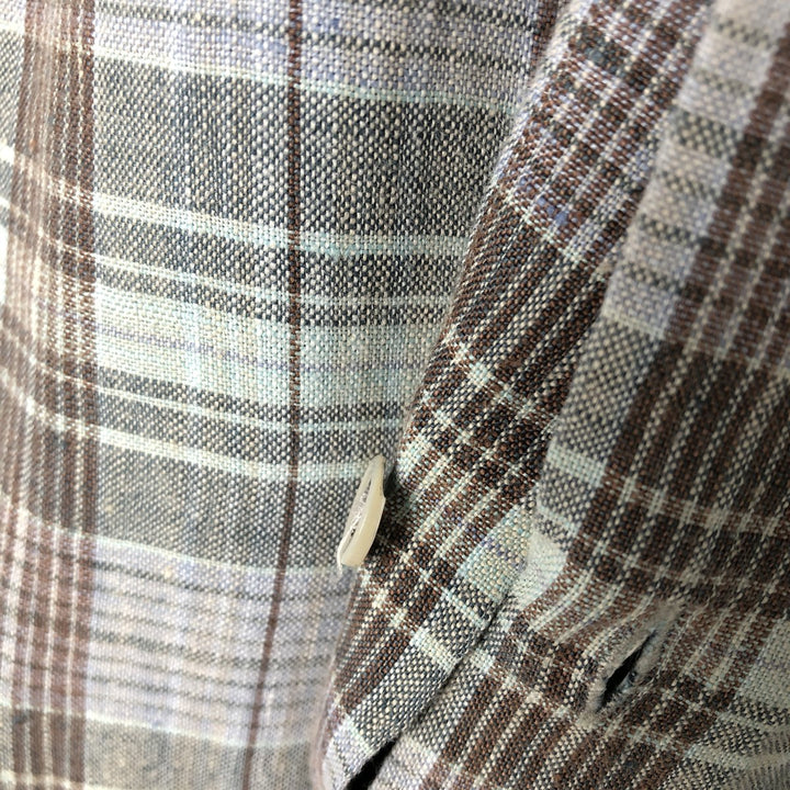 J.Crew Check Pattern Short Sleeve Linen Shirt, Men's Size L linen Blue type light blue Vintage Second Hand