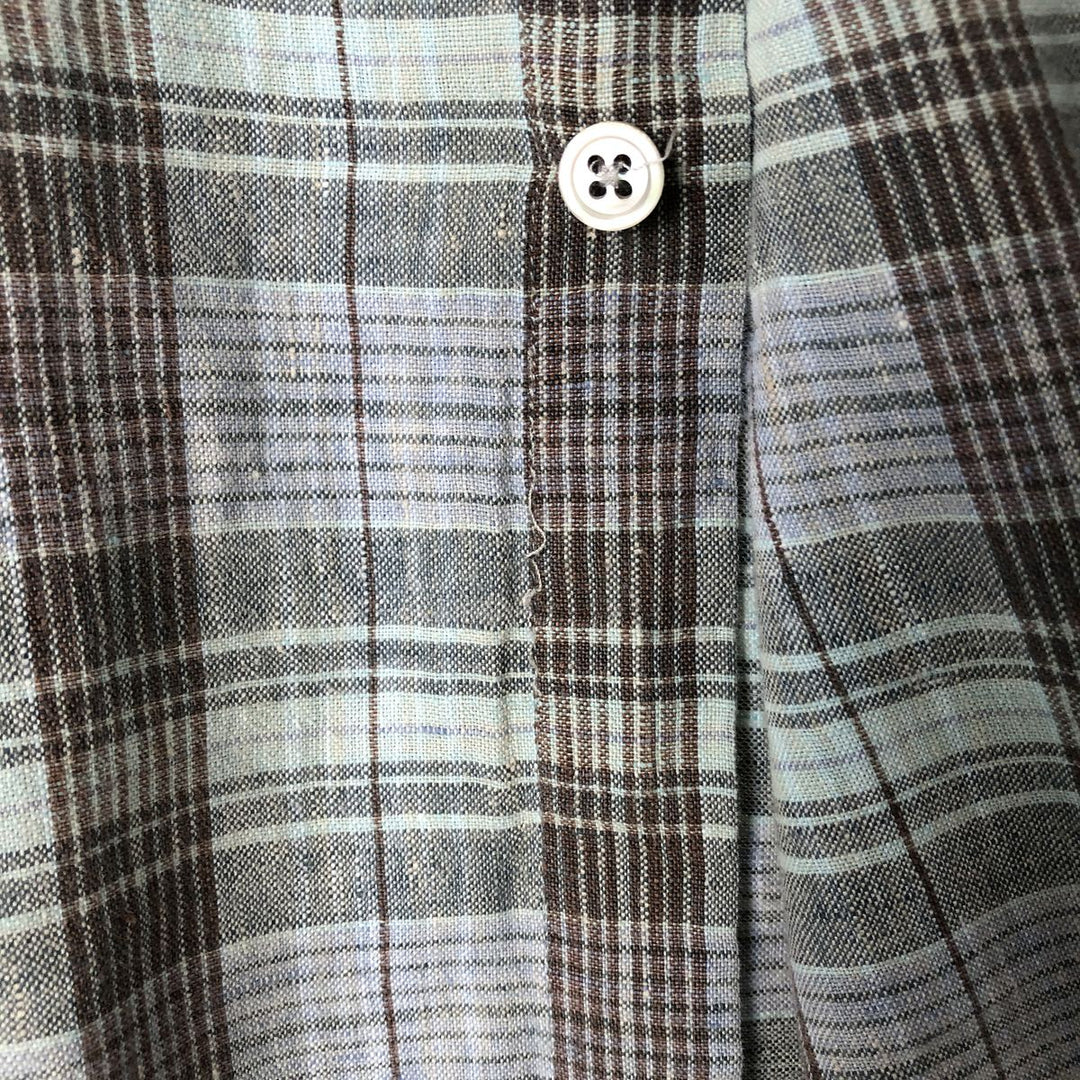 J.Crew Check Pattern Short Sleeve Linen Shirt, Men's Size L linen Blue type light blue Vintage Second Hand