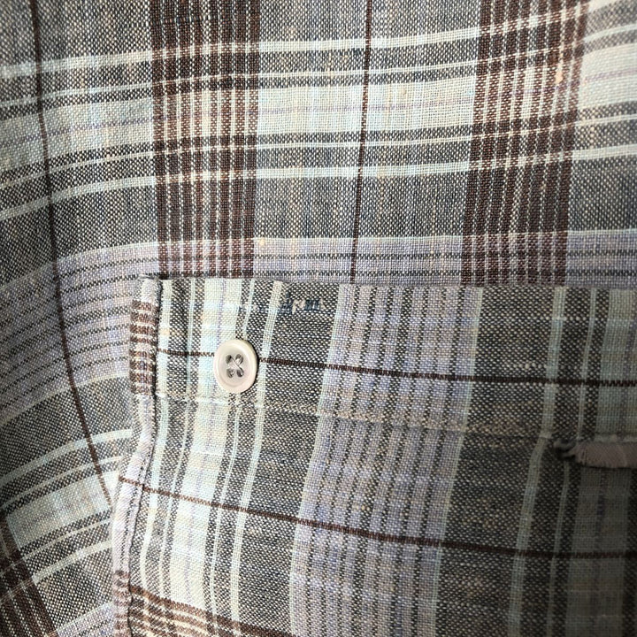 J.Crew Check Pattern Short Sleeve Linen Shirt, Men's Size L linen Blue type light blue Vintage Second Hand