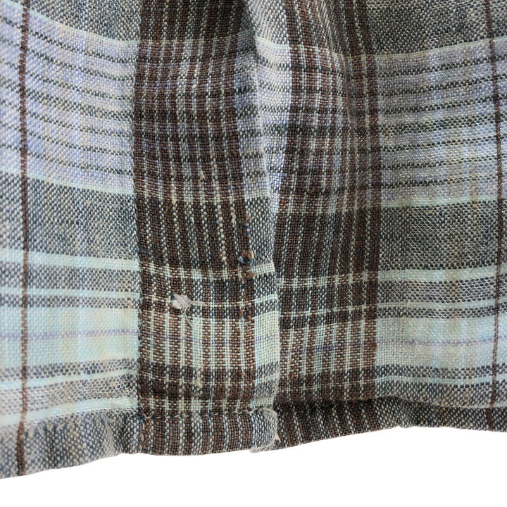 J.Crew Check Pattern Short Sleeve Linen Shirt, Men's Size L linen Blue type light blue Vintage Second Hand