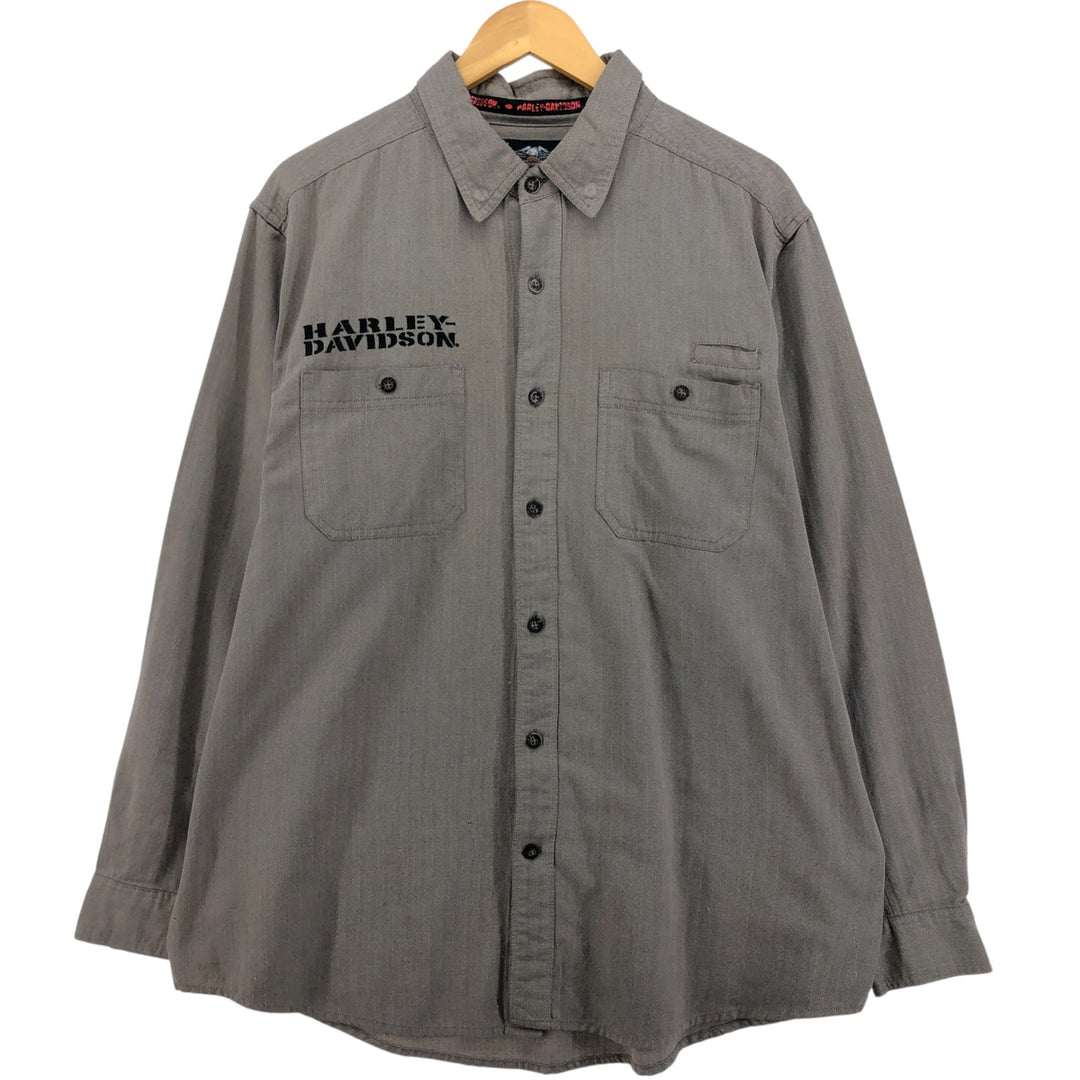 Harley-Davidson Hidden Button-Down Herringbone Long Sleeve Work Shirt, Men's Size XL cotton brown type Vintage Second Hand