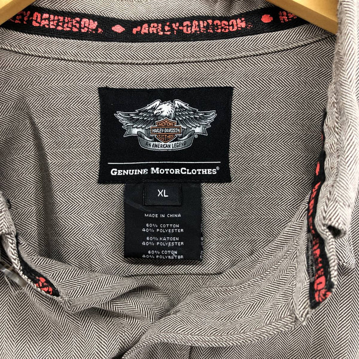 Harley-Davidson Hidden Button-Down Herringbone Long Sleeve Work Shirt, Men's Size XL cotton brown type Vintage Second Hand