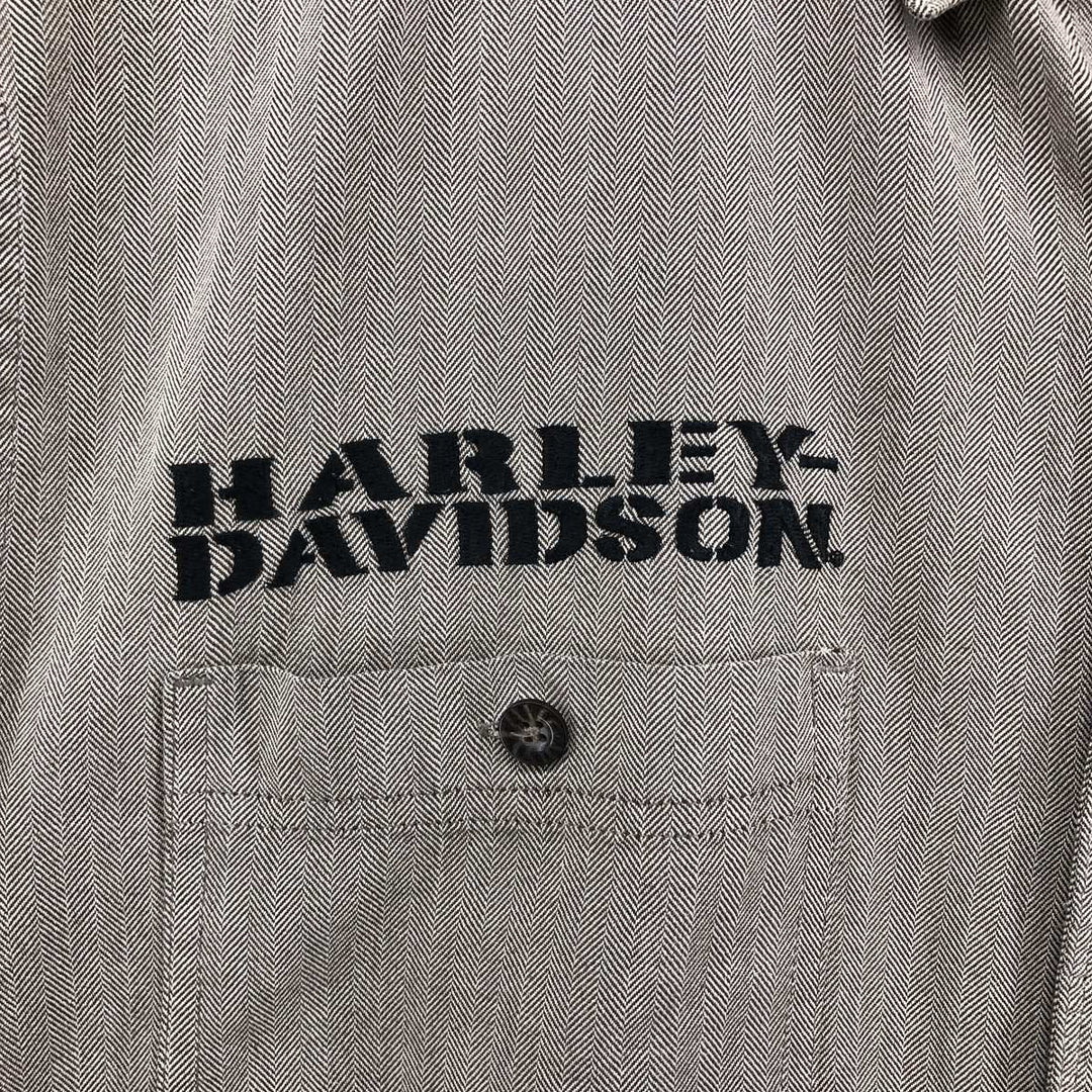 Harley-Davidson Hidden Button-Down Herringbone Long Sleeve Work Shirt, Men's Size XL cotton brown type Vintage Second Hand