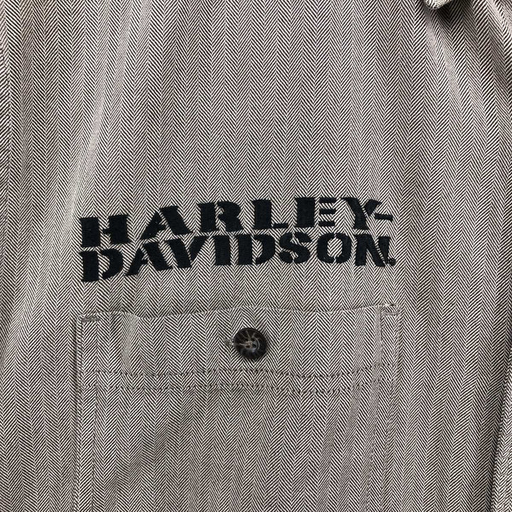 Harley-Davidson Hidden Button-Down Herringbone Long Sleeve Work Shirt, Men's Size XL cotton brown type Vintage Second Hand