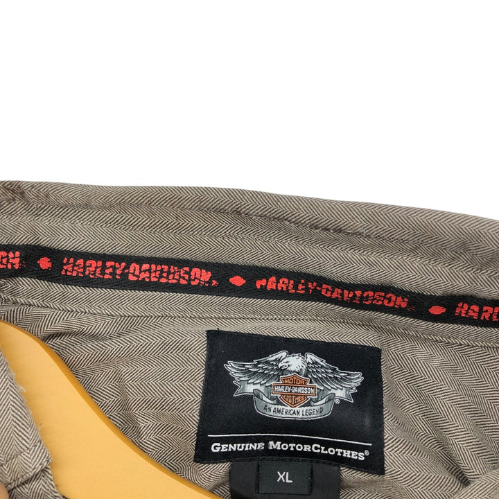 Harley-Davidson Hidden Button-Down Herringbone Long Sleeve Work Shirt, Men's Size XL cotton brown type Vintage Second Hand