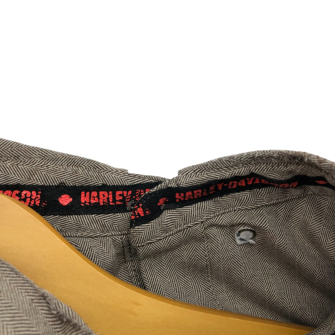 Harley-Davidson Hidden Button-Down Herringbone Long Sleeve Work Shirt, Men's Size XL cotton brown type Vintage Second Hand