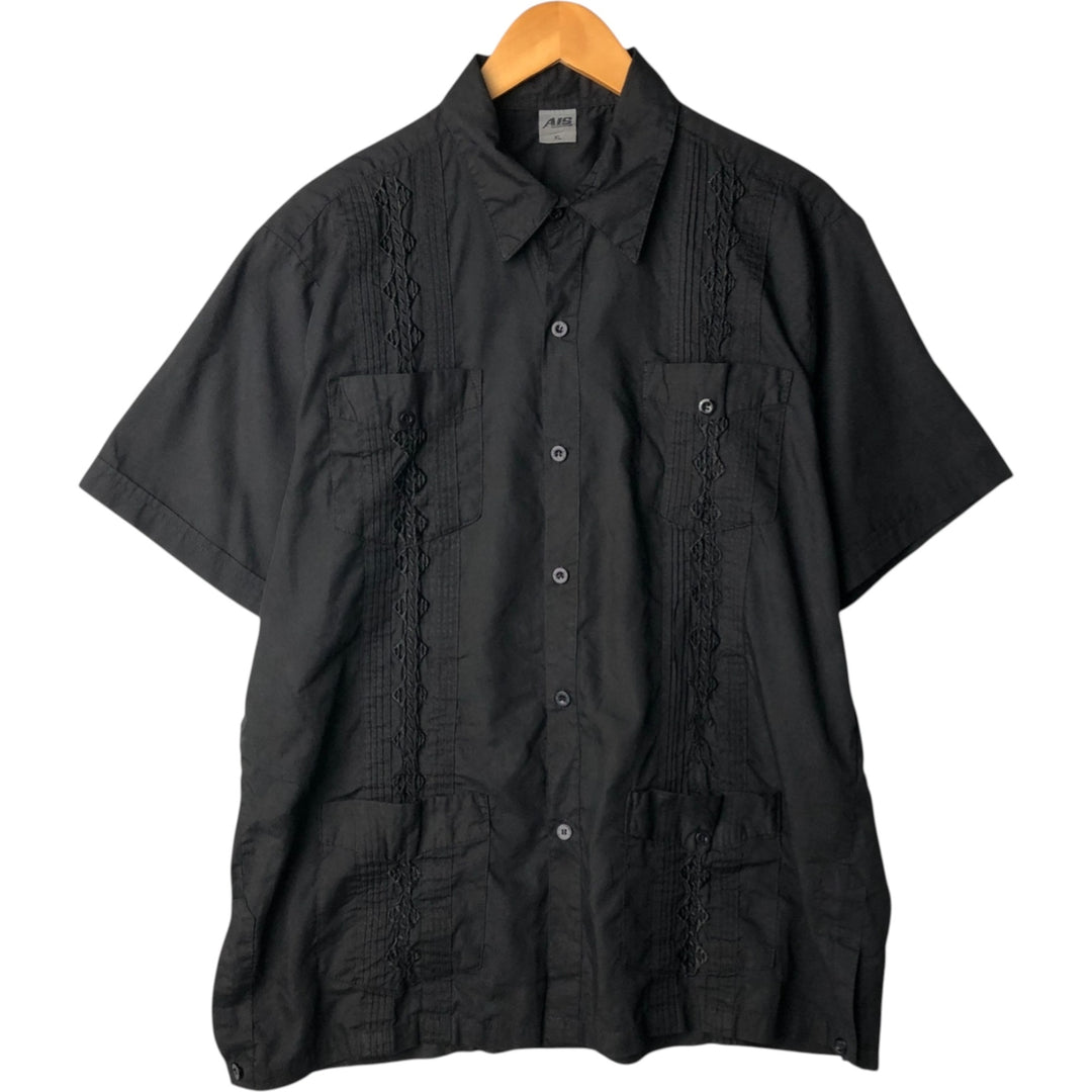 AIS Short Sleeve Mexican Shirt, Cuban Shirt, Box Shirt, Men's XL unclear black type Vintage Second Hand