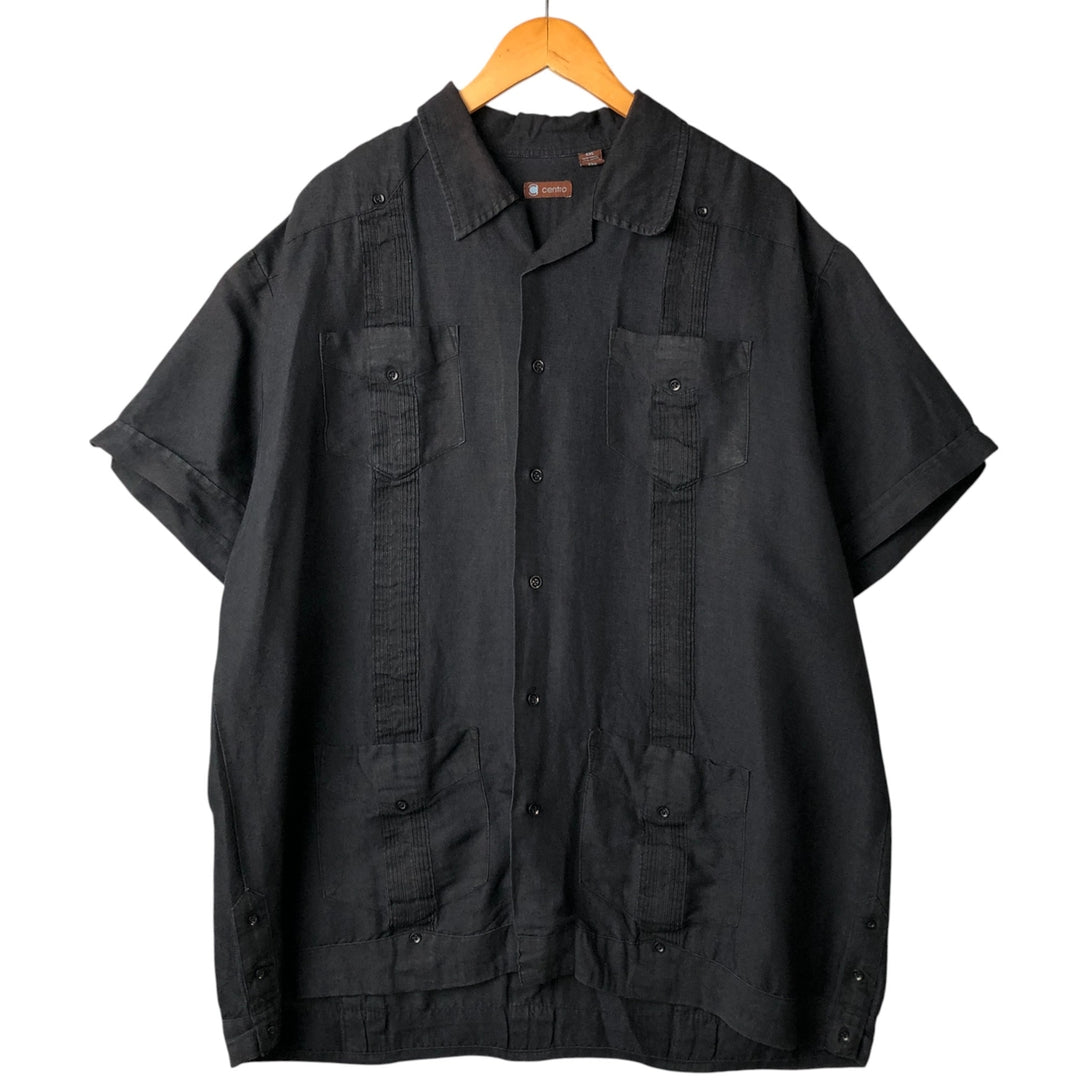 CENTRO Short Sleeve Open Collar Mexican Shirt, Cuban Shirt, Box Shirt, Men's XXL Lamy black type Vintage Second Hand