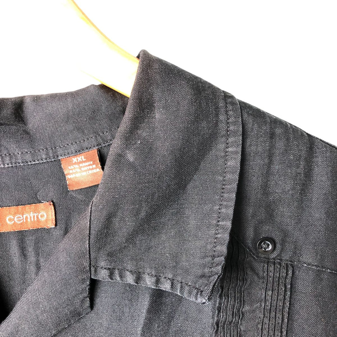 CENTRO Short Sleeve Open Collar Mexican Shirt, Cuban Shirt, Box Shirt, Men's XXL Lamy black type Vintage Second Hand