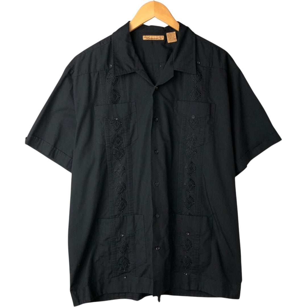 The Havanera Co. Short Sleeve Open Collar Mexican Shirt, Cuban Shirt, Boxy Shirt, Men's Size XL polyester black type Vintage Second Hand