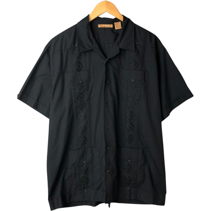 The Havanera Co. Short Sleeve Open Collar Mexican Shirt, Cuban Shirt, Boxy Shirt, Men's Size XL polyester black type Vintage Second Hand