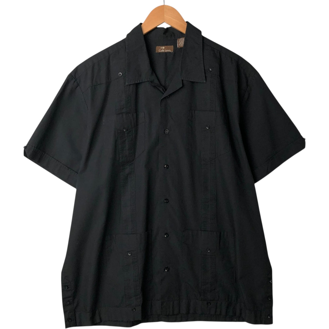 Cafe Luna Short Sleeve Open Collar Mexican Shirt, Cuban Shirt, Box Shirt, Men's Size XL cotton black type Vintage Second Hand