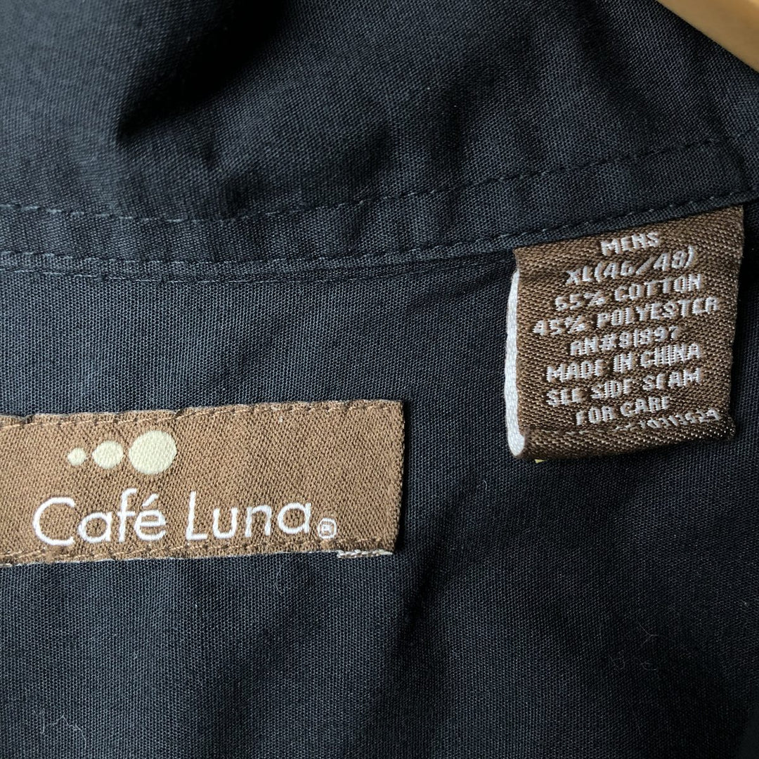 Cafe Luna Short Sleeve Open Collar Mexican Shirt, Cuban Shirt, Box Shirt, Men's Size XL cotton black type Vintage Second Hand