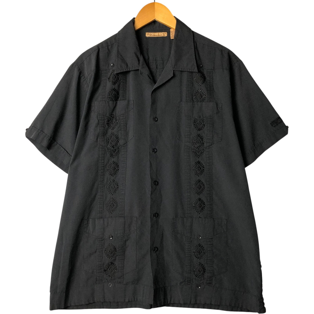 the Havanera Co. Short Sleeve Open Collar Mexican Shirt Cuban Shirt Box Shirt Men's Size L polyester black type Vintage Second Hand
