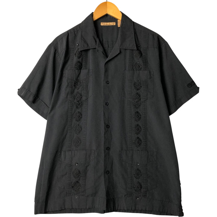 the Havanera Co. Short Sleeve Open Collar Mexican Shirt Cuban Shirt Box Shirt Men's Size L polyester black type Vintage Second Hand