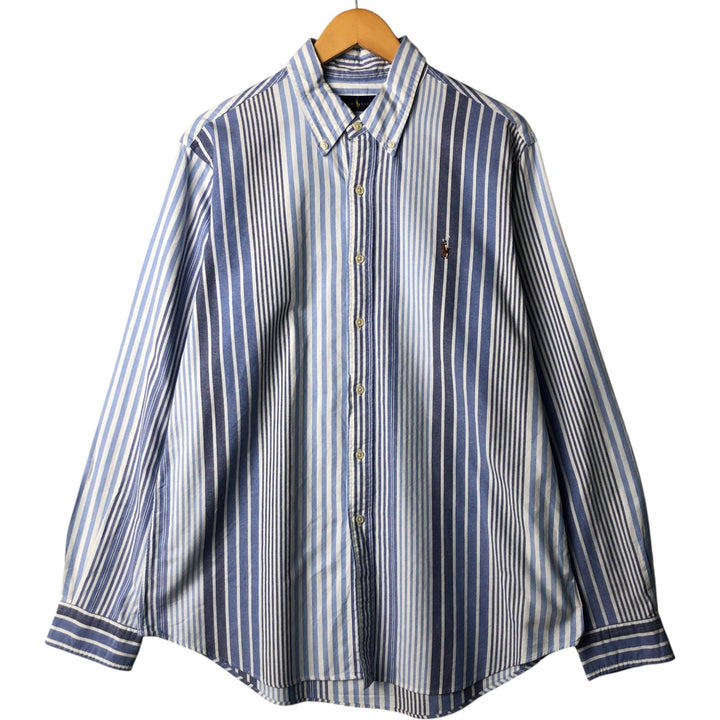 Ralph Lauren long sleeve button down striped shirt, men's size L cotton white type Vintage Second Hand