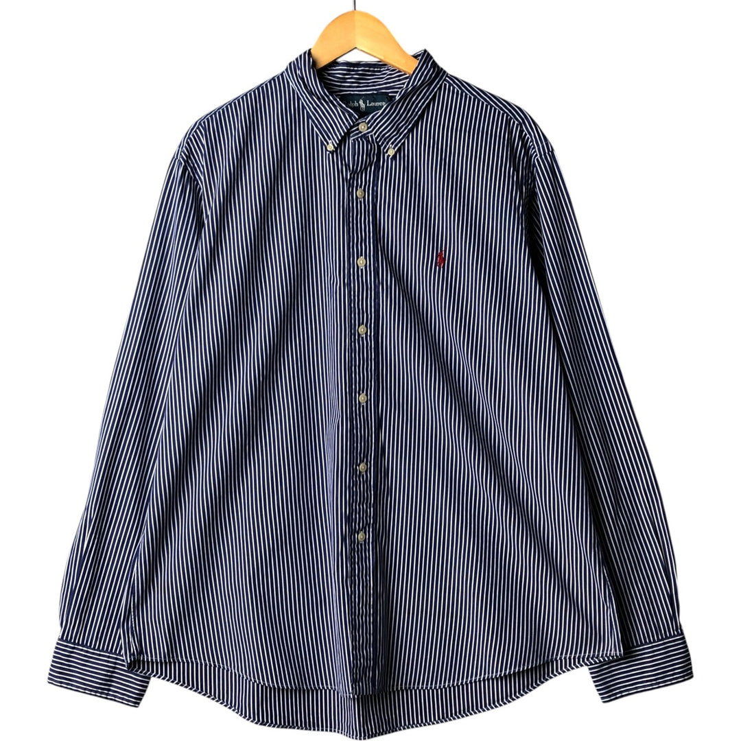 Ralph Lauren CUSTOM FIT long sleeve button down striped shirt men's XXL cotton white type Vintage Second Hand