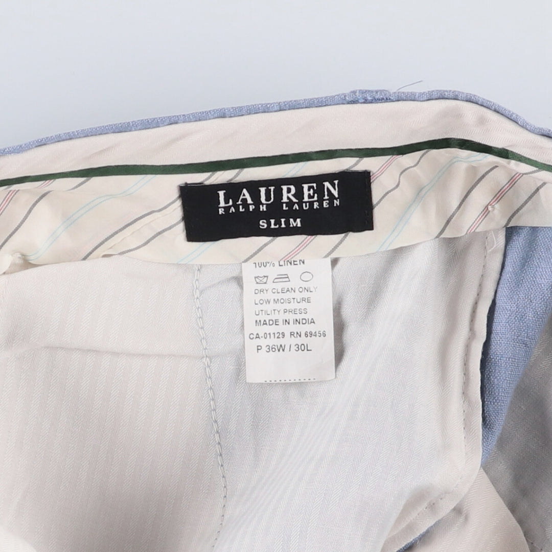 Ralph Lauren LAUREN Slim linen pants, slacks, men's size W36 linen Blue type light blue Vintage Second Hand