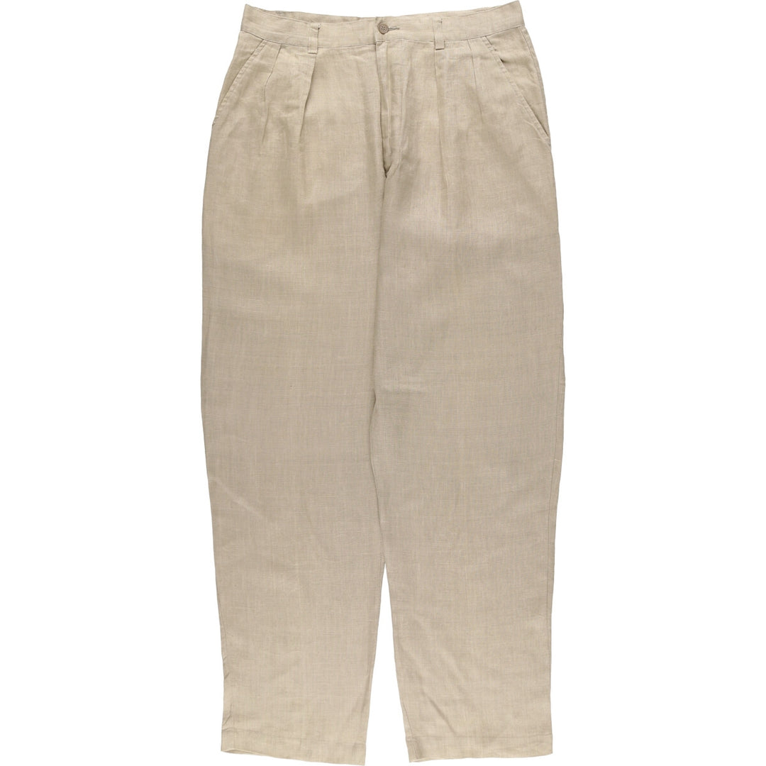 90'S J.Crew Two-pleat Linen Pants Slacks Men's Vintage W33 linen Beige type Vintage Second Hand