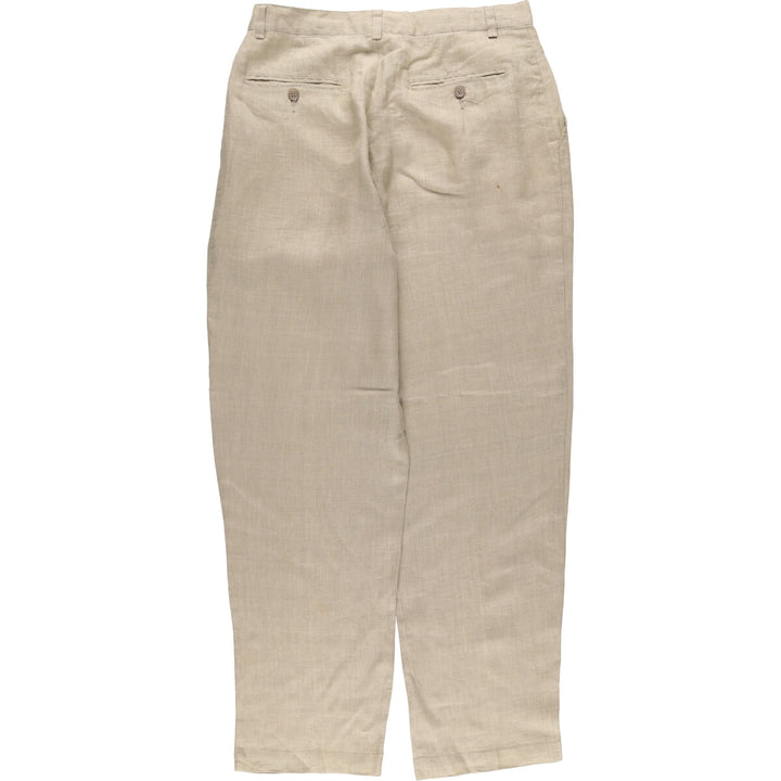 90'S J.Crew Two-pleat Linen Pants Slacks Men's Vintage W33 linen Beige type Vintage Second Hand