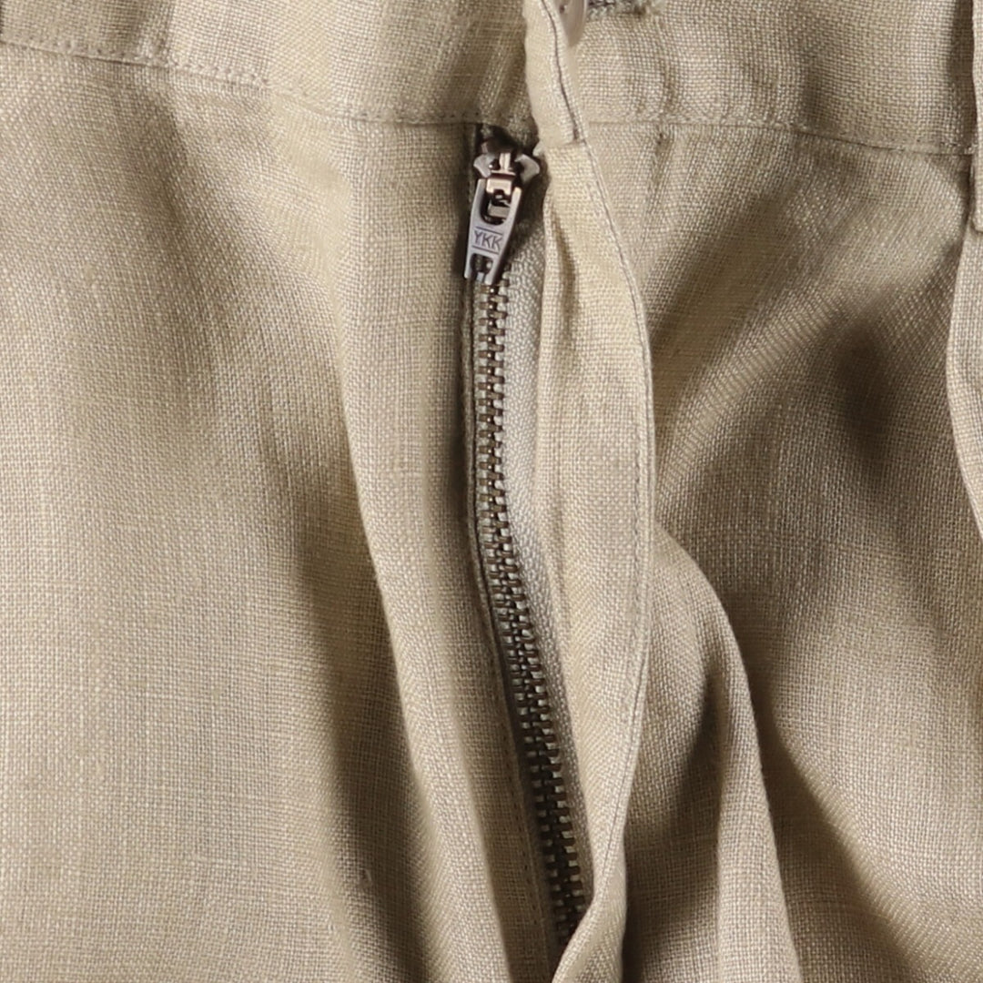 90'S J.Crew Two-pleat Linen Pants Slacks Men's Vintage W33 linen Beige type Vintage Second Hand